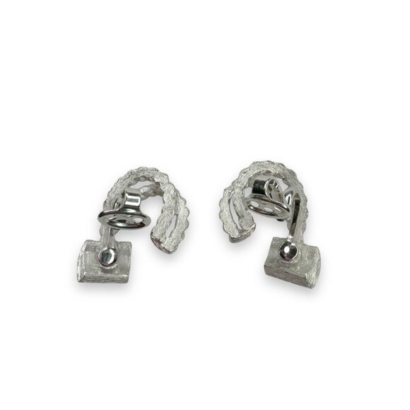 Vintage Crown Trifari Blue Crystal Silver Tone Clip-On Earrings - Picture 5 of 5